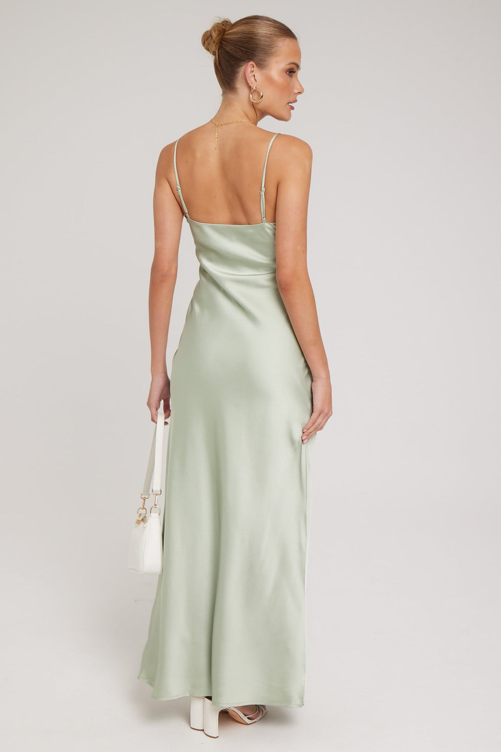 Luck & Trouble Sammy Tie Front Satin Maxi Dress Sage