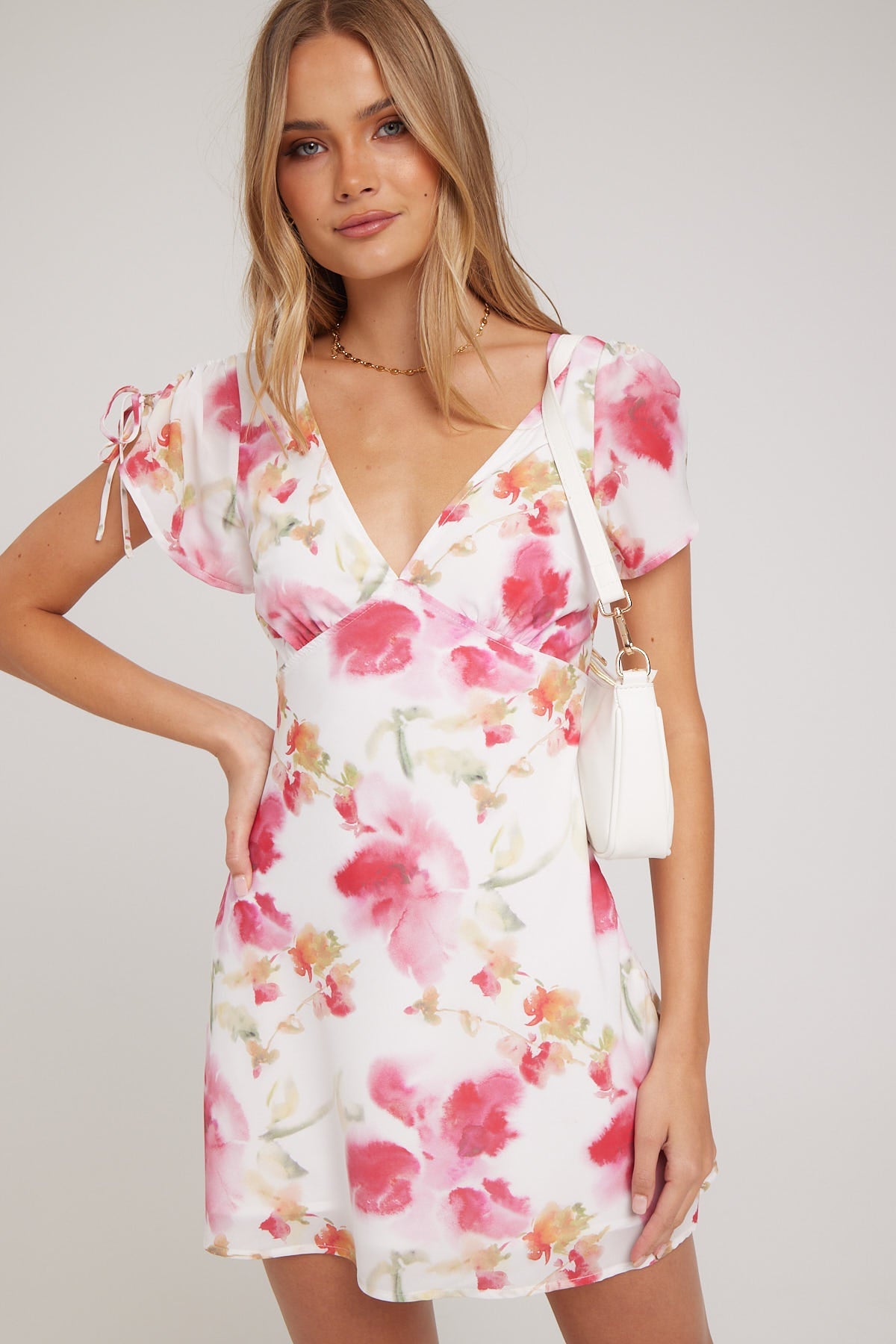 Luck & Trouble Floral Fling Mini Dress White Print