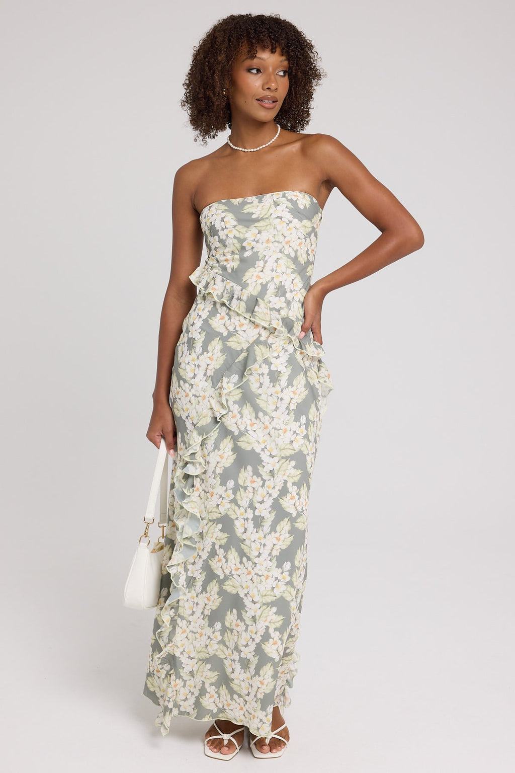 Luck & Trouble Zarlia Floral Maxi Dress Green Print