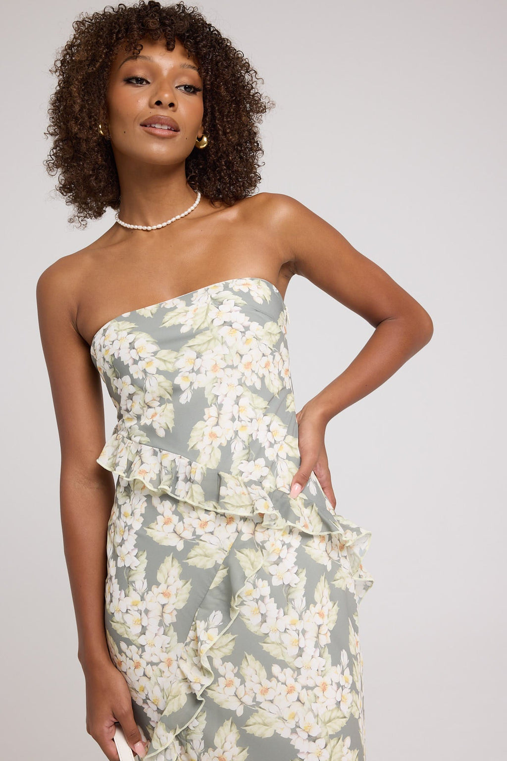 Luck & Trouble Zarlia Floral Maxi Dress Green Print