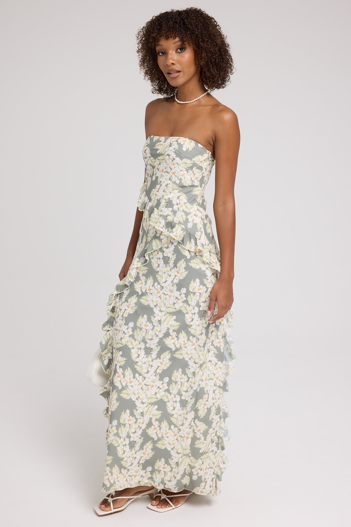 Luck & Trouble Zarlia Floral Maxi Dress Green Print
