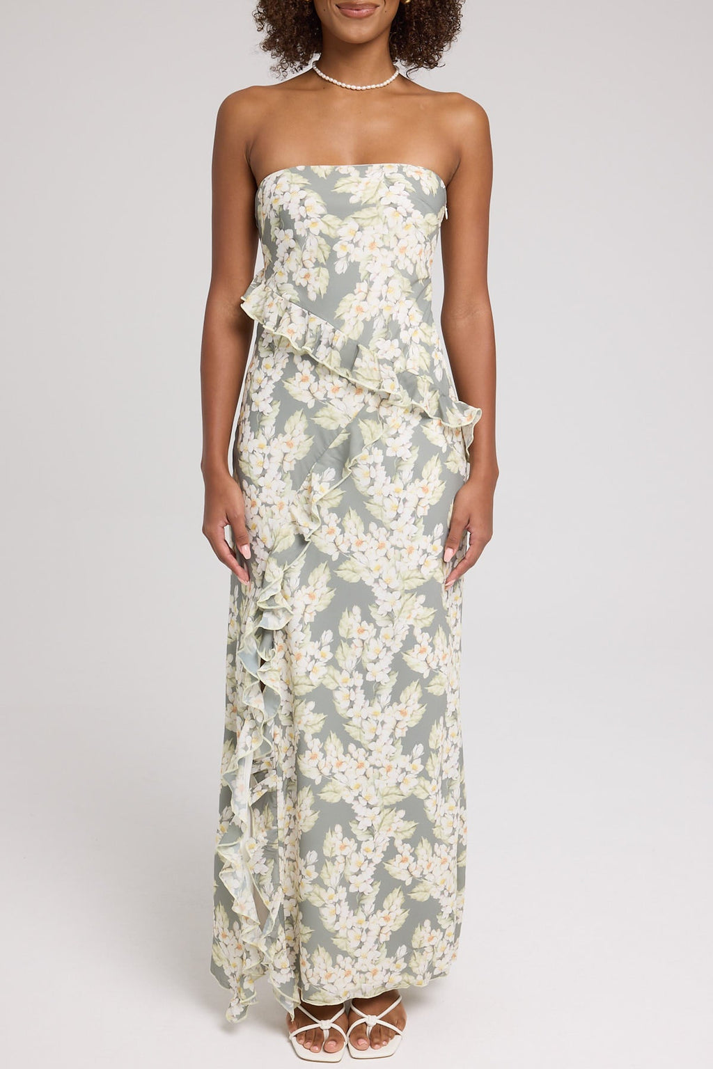 Luck & Trouble Zarlia Floral Maxi Dress Green Print