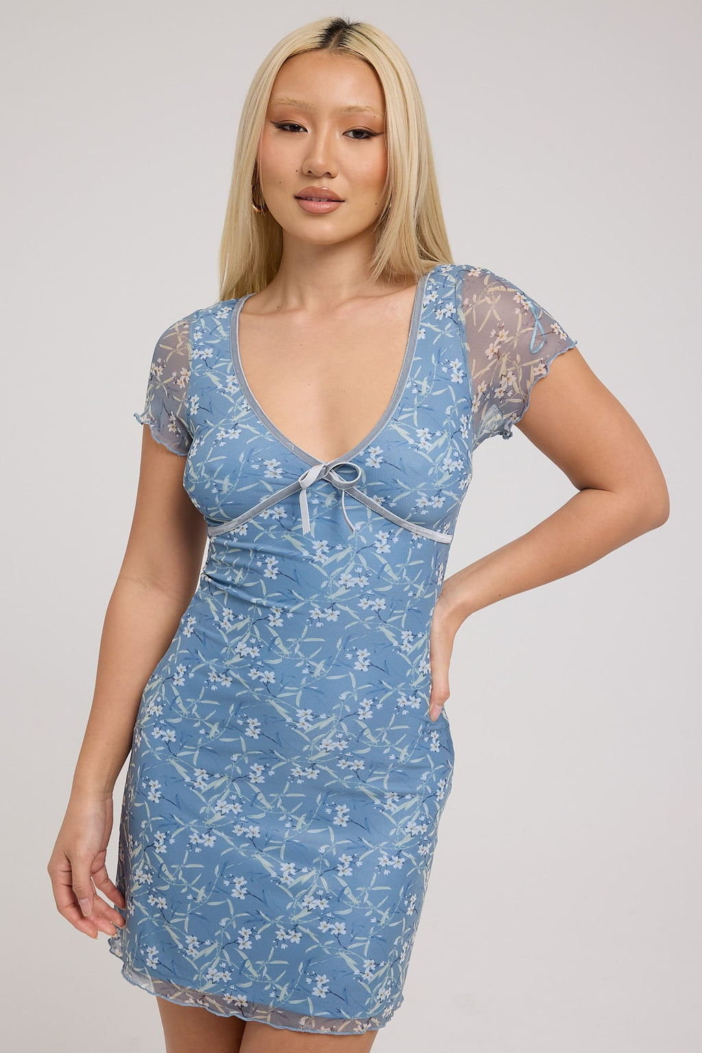 Luck & Trouble Daffodil Recycled Mesh Mini Dress Blue Print