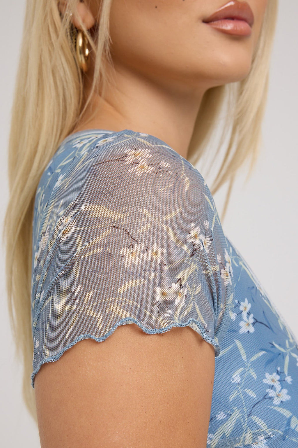 Luck & Trouble Daffodil Recycled Mesh Mini Dress Blue Print