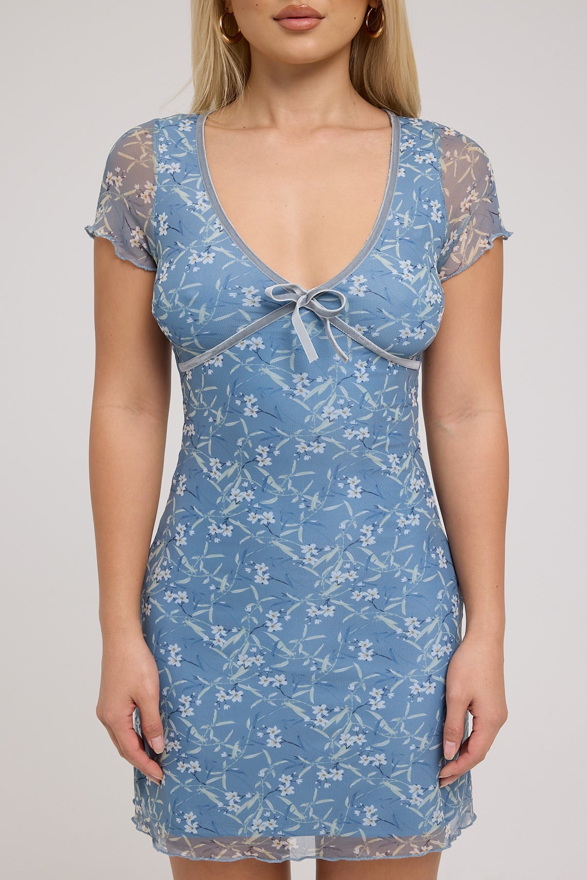Luck & Trouble Daffodil Recycled Mesh Mini Dress Blue Print