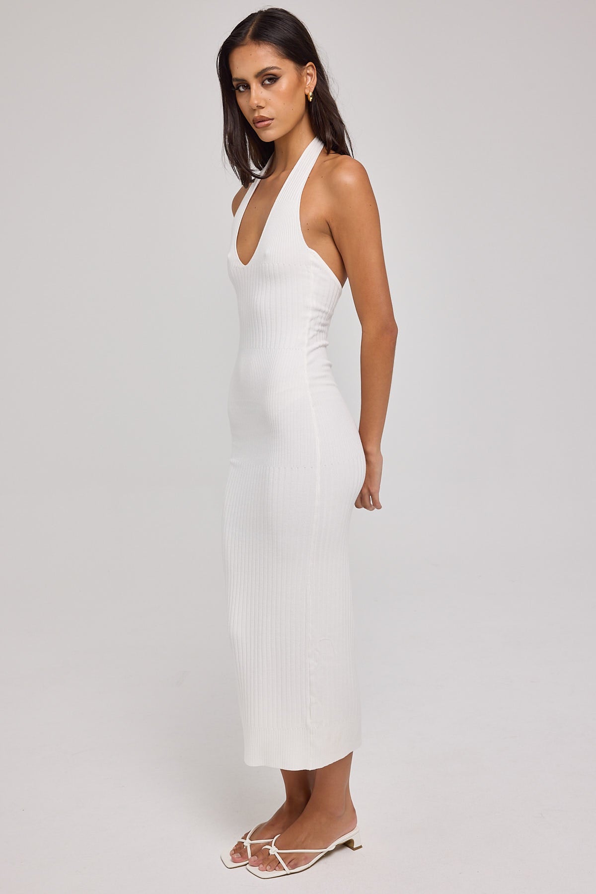 Perfect Stranger Ainsley Open Back Knit Maxi Dress White