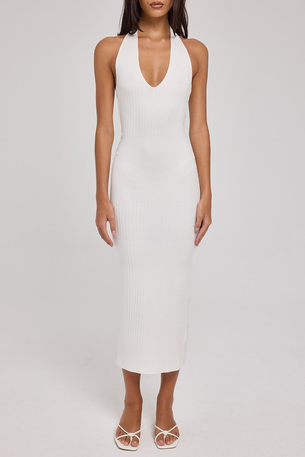Perfect Stranger Ainsley Open Back Knit Maxi Dress White