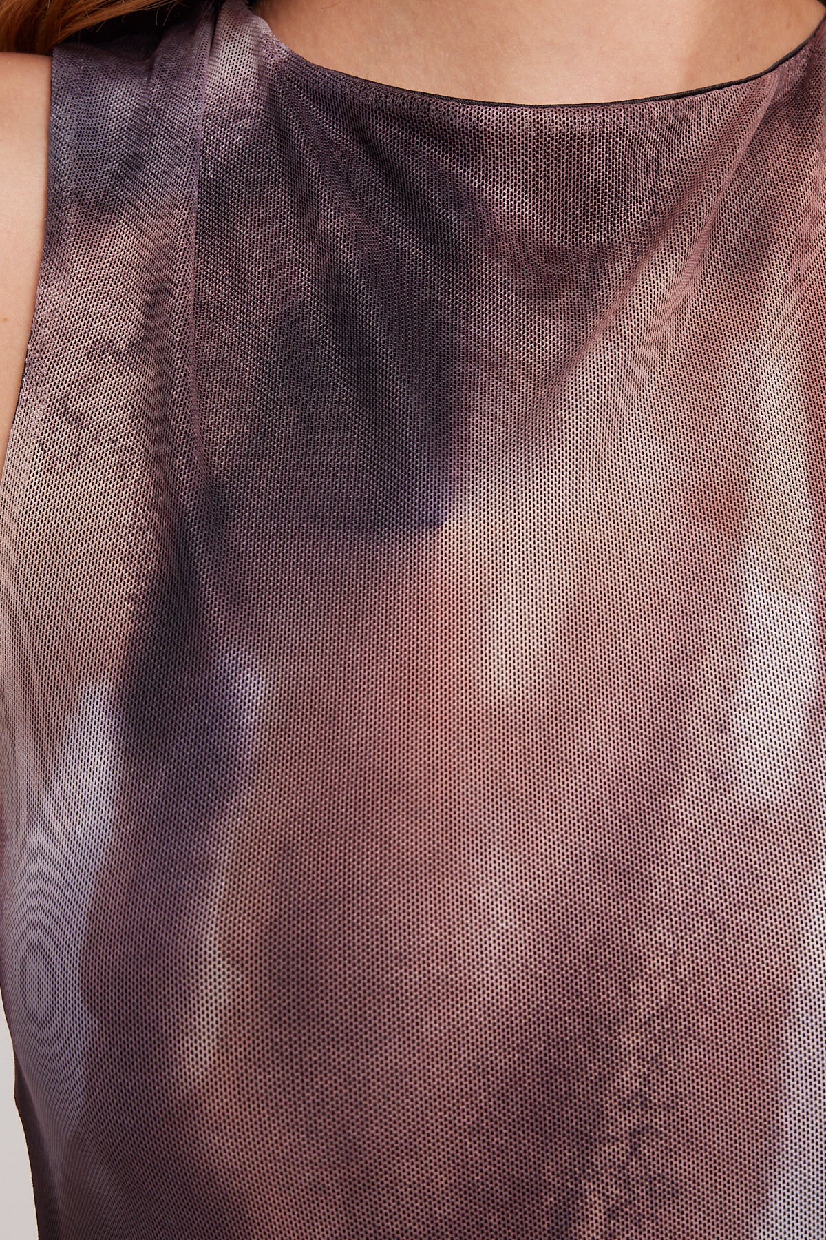 Luck & Trouble Cascade High Neck Recycled Mesh Midi Dress Brown Print