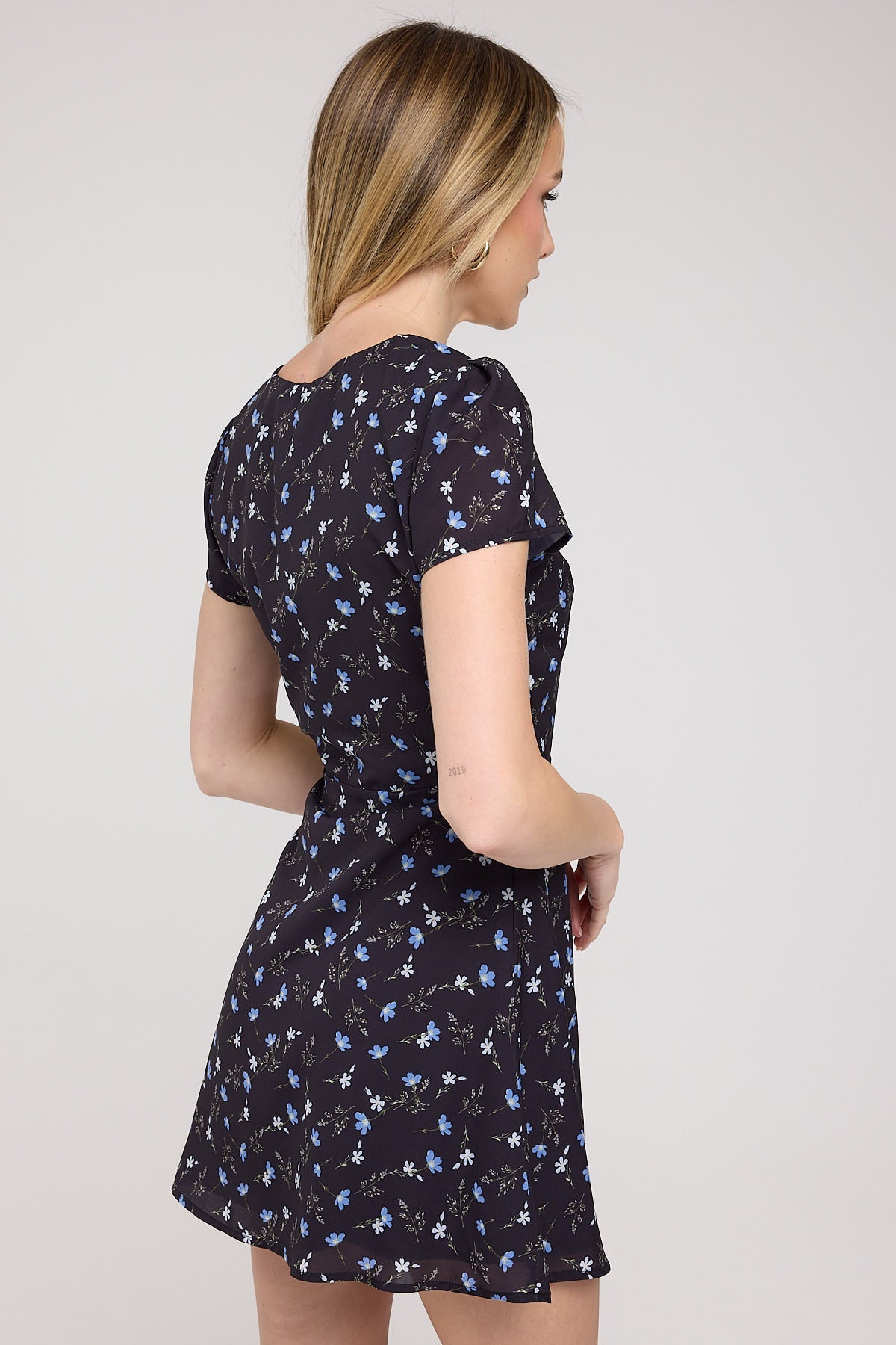 Luck & Trouble Talulla Floral Wrap Recycled Mini Dress Black Print