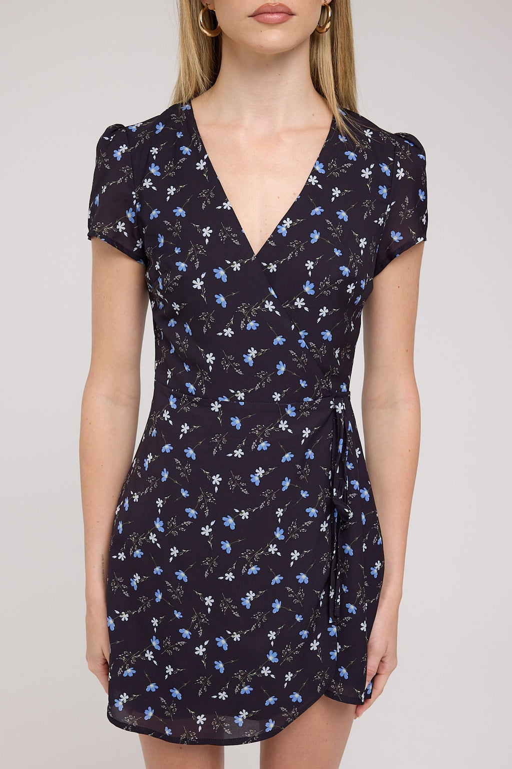 Luck & Trouble Talulla Floral Wrap Recycled Mini Dress Black Print