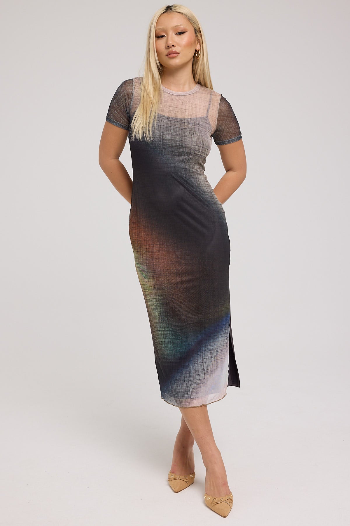 Luck & Trouble Jazel Recycled Mesh Midi Dress Black Print