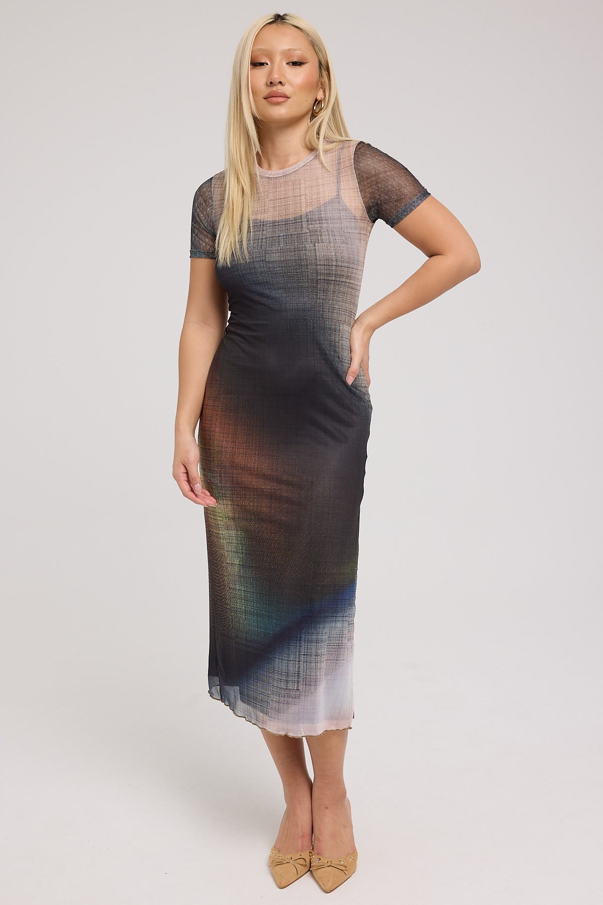 Luck & Trouble Jazel Recycled Mesh Midi Dress Black Print