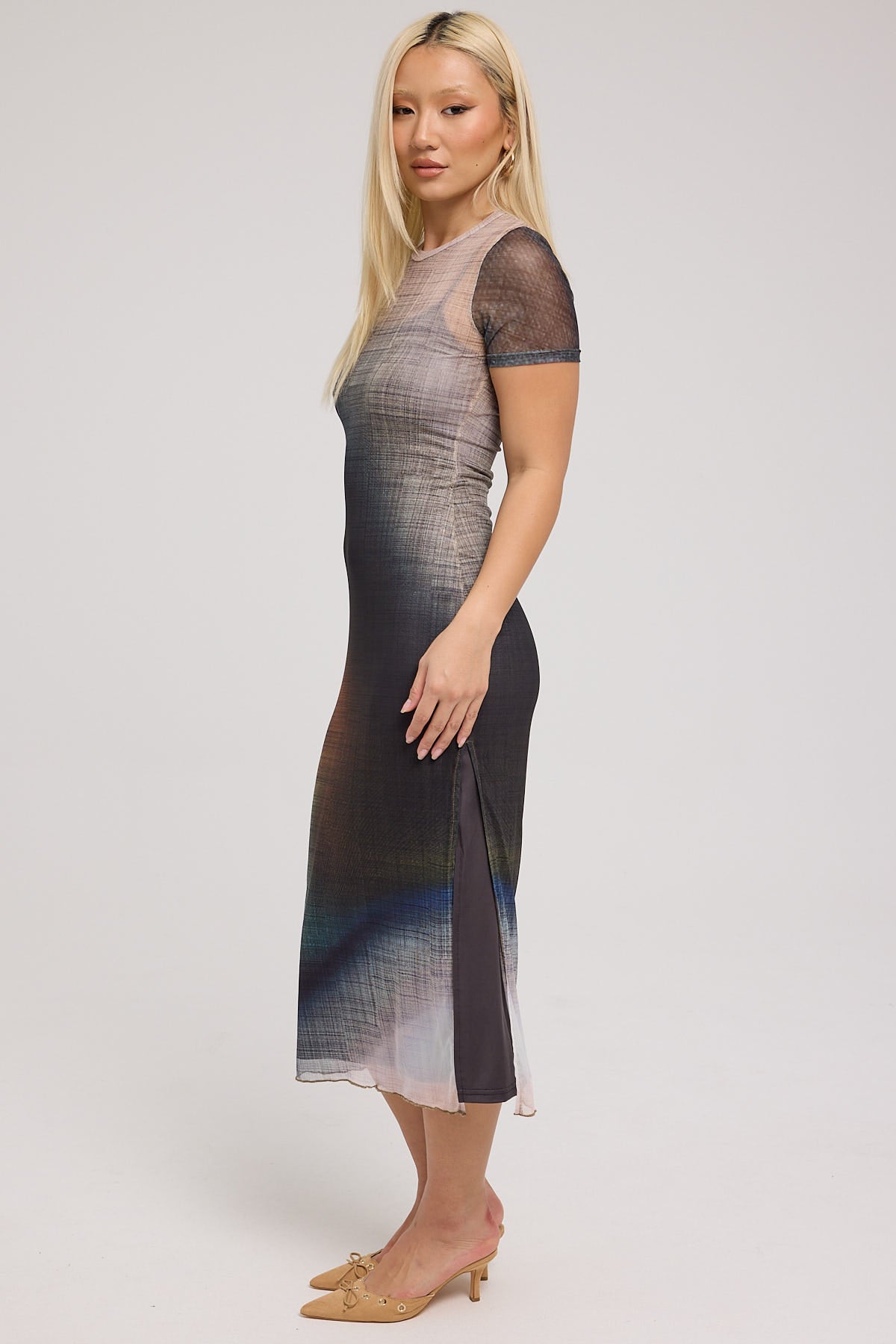 Luck & Trouble Jazel Recycled Mesh Midi Dress Black Print