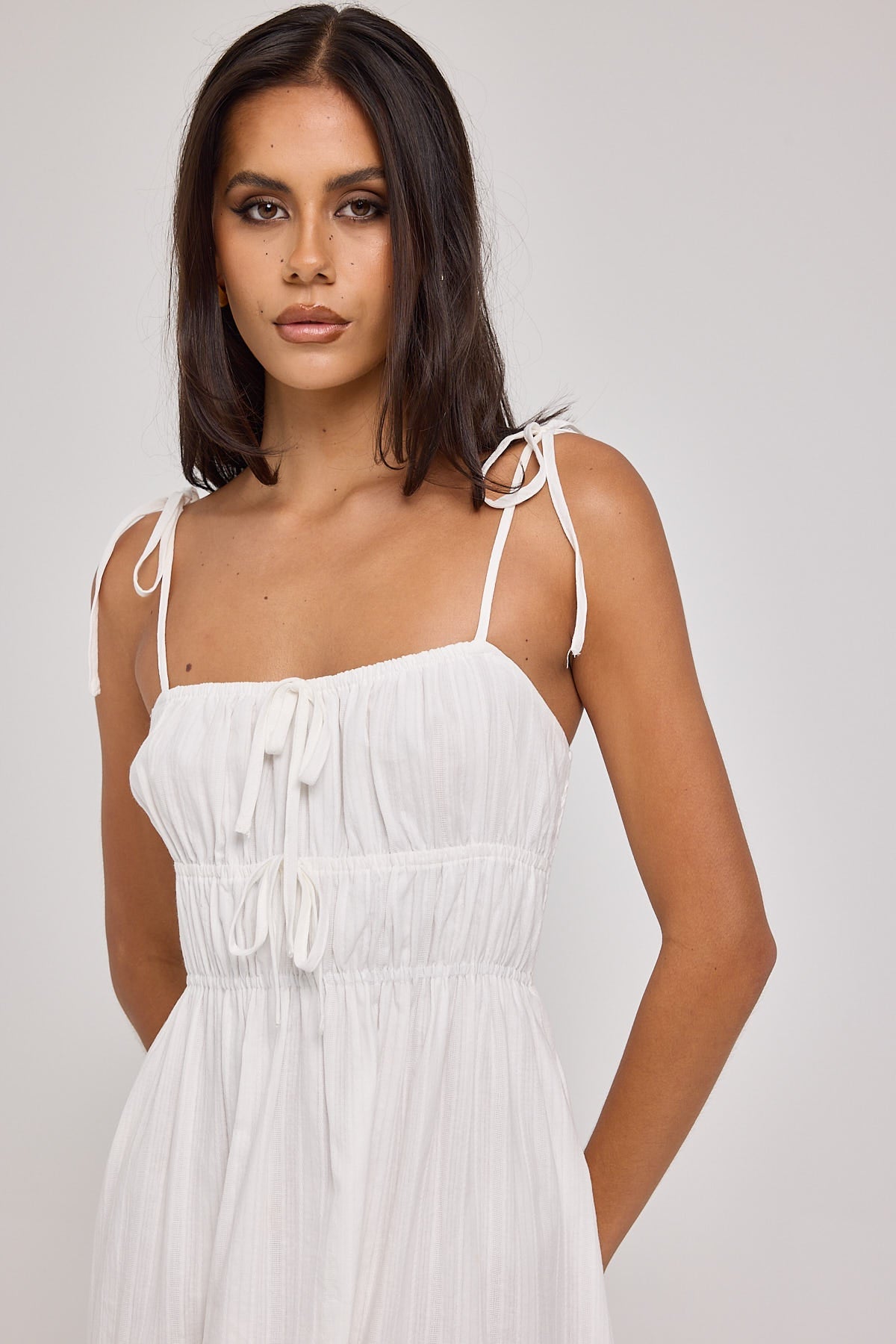 Luck & Trouble Dina Tie Detail Maxi Dress White