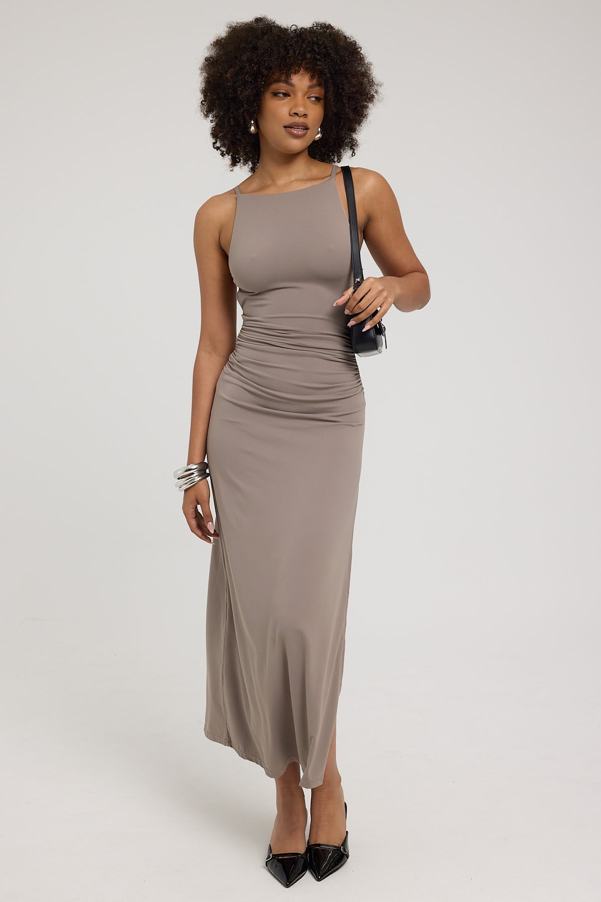 Luck & Trouble Lani Split Midi Dress Charcoal