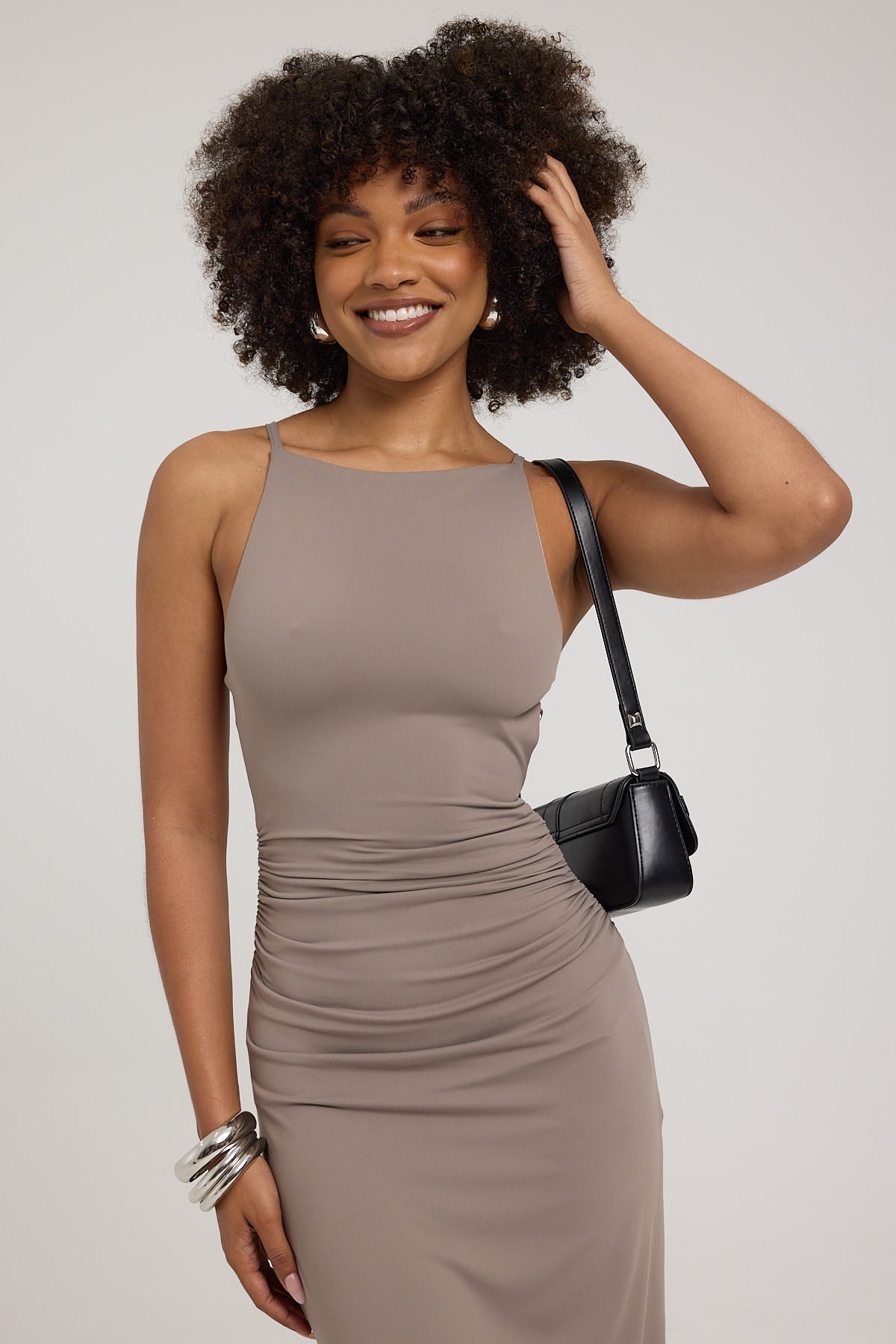 Luck & Trouble Lani Split Midi Dress Charcoal