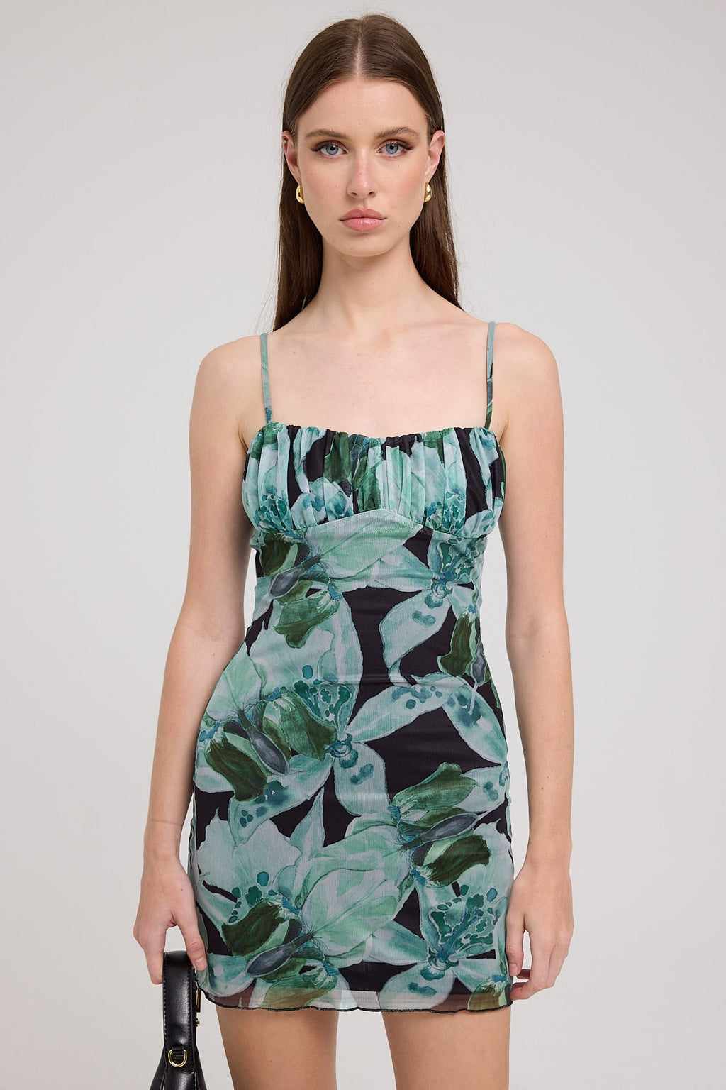 Luck & Trouble Chrysina Floral Recycled Mesh Mini Dress Black Print