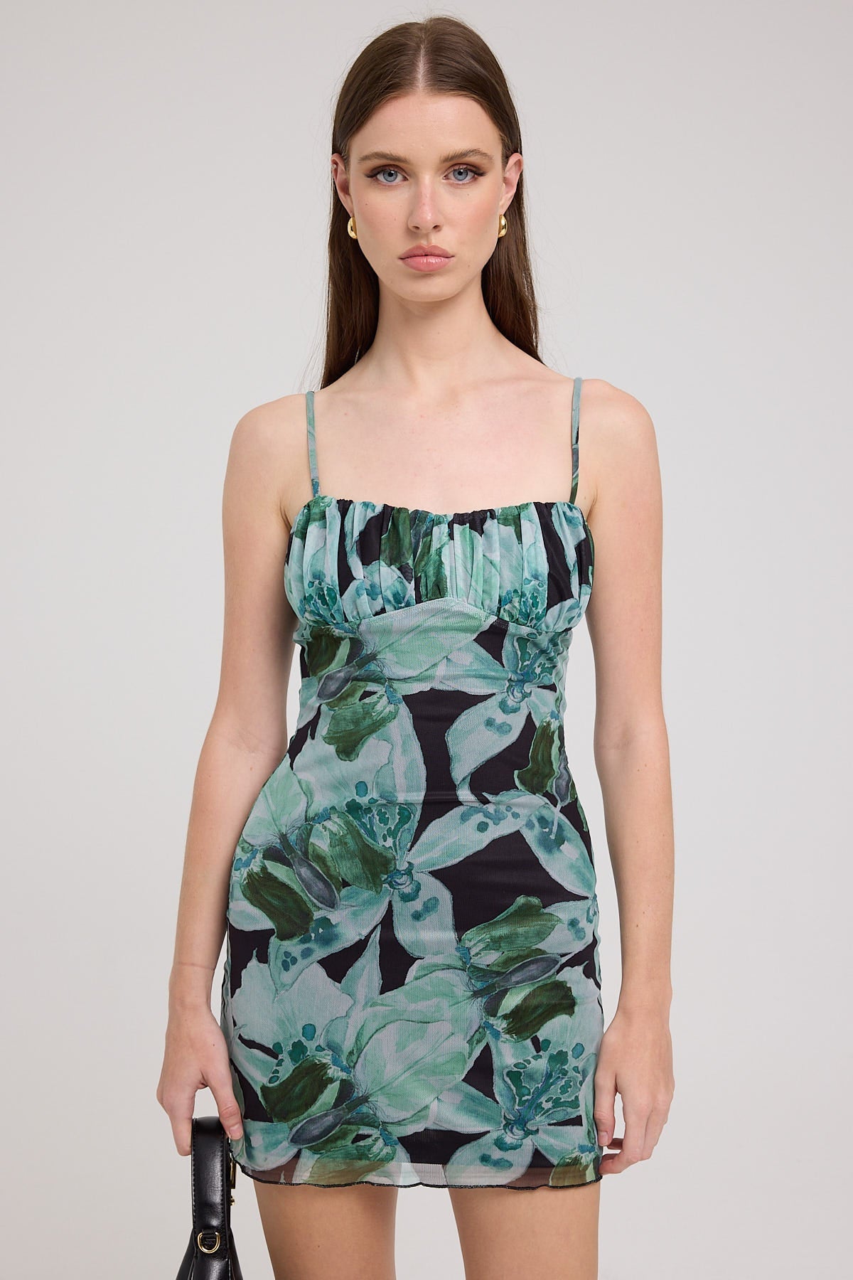 Luck & Trouble Chrysina Floral Recycled Mesh Mini Dress Black Print