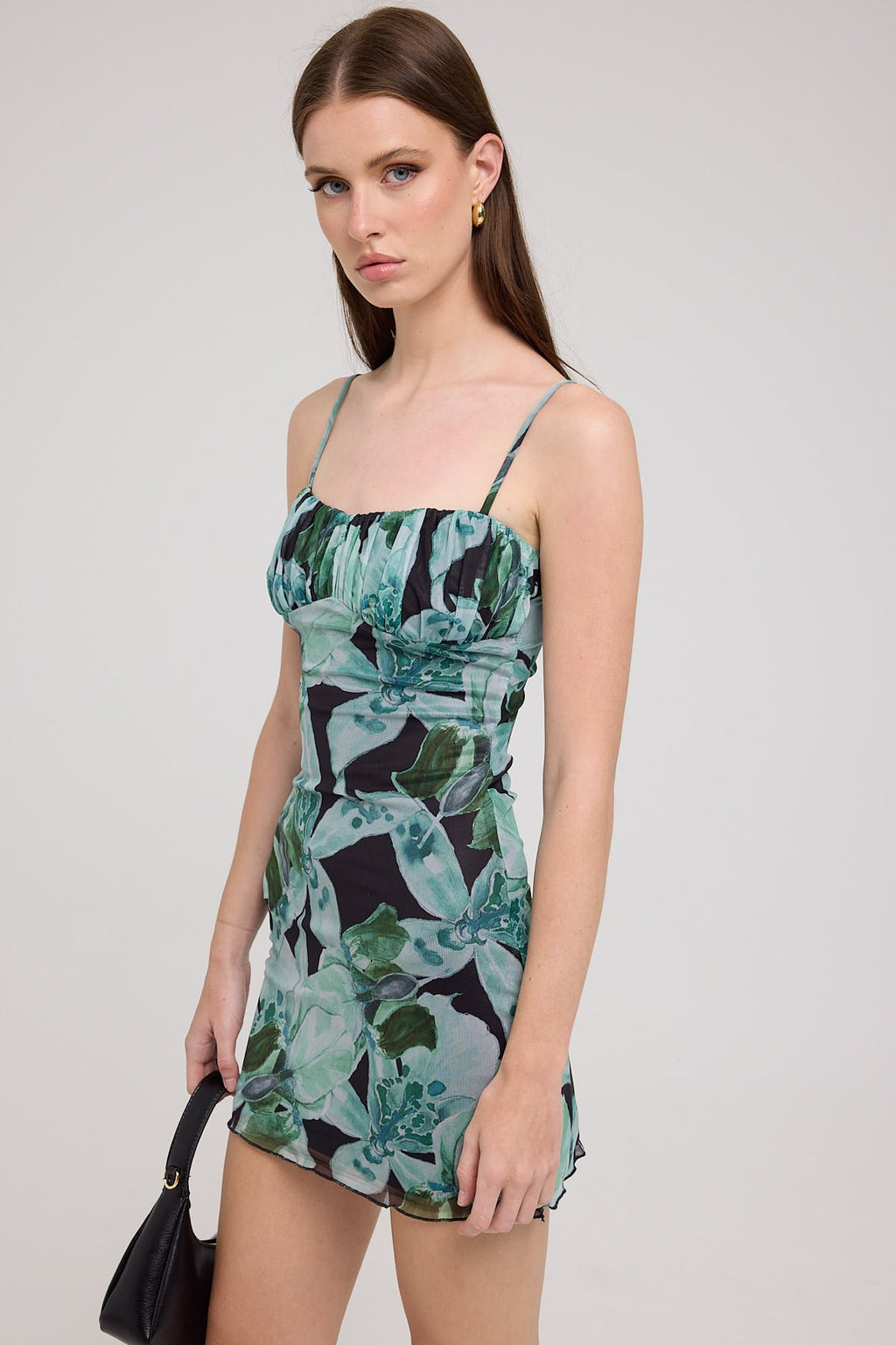 Luck & Trouble Chrysina Floral Recycled Mesh Mini Dress Black Print