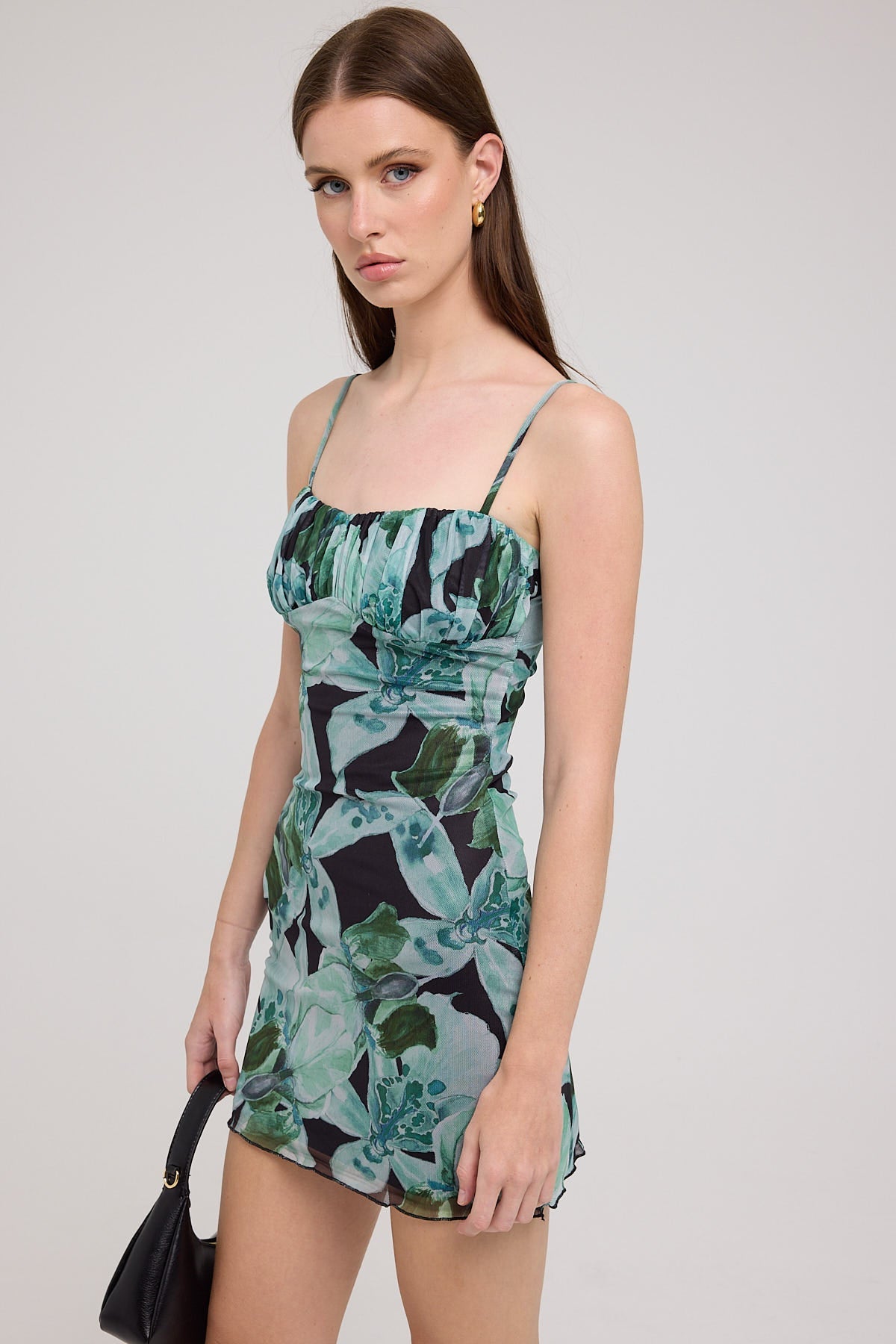 Luck & Trouble Chrysina Floral Recycled Mesh Mini Dress Black Print