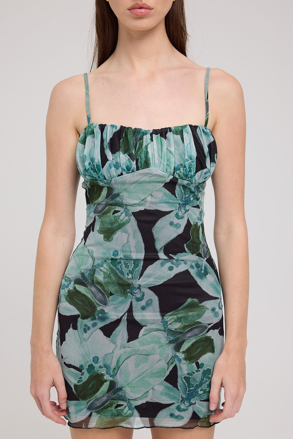 Luck & Trouble Chrysina Floral Recycled Mesh Mini Dress Black Print