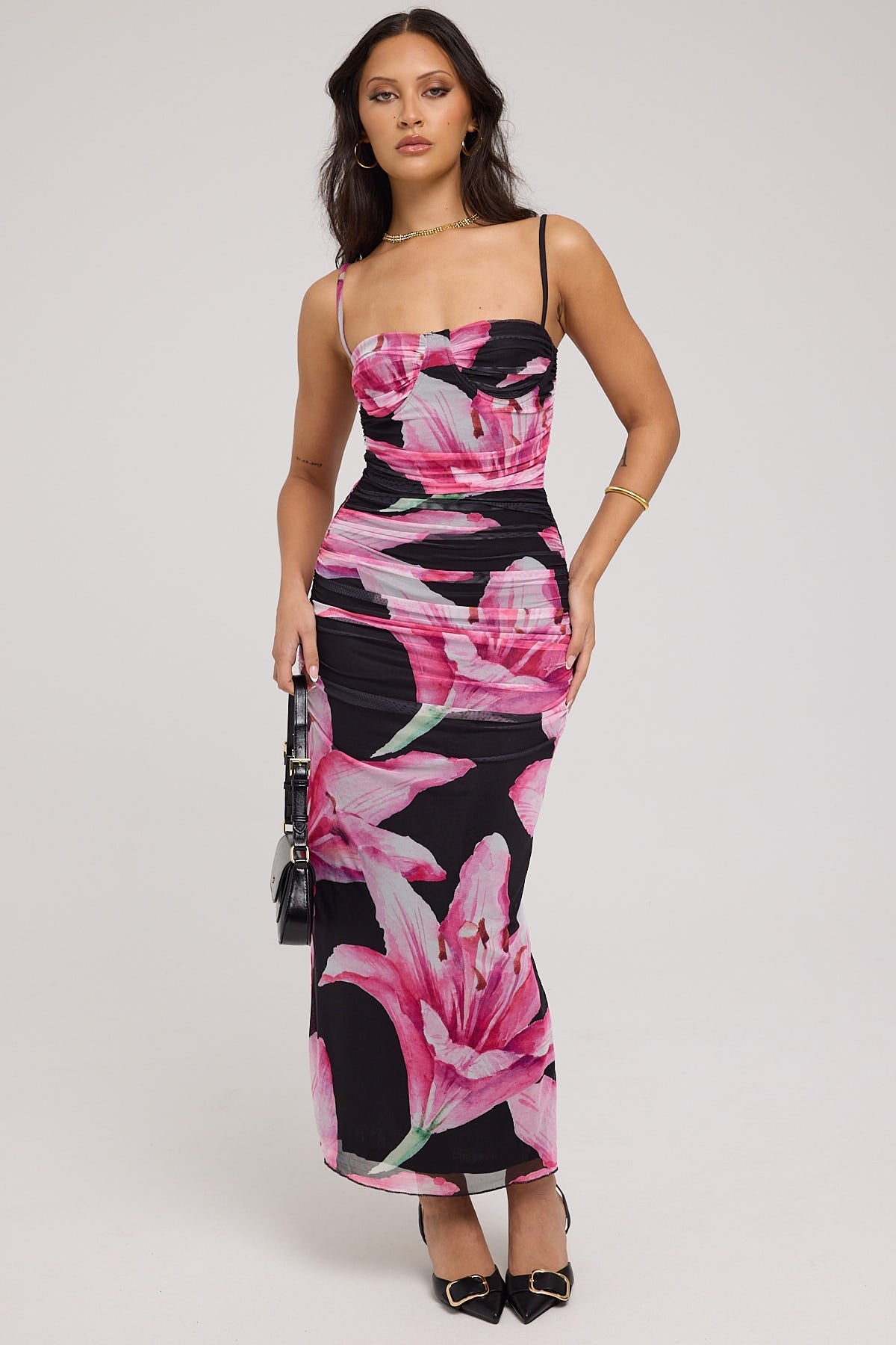 Perfect Stranger Stargazer  Mesh Maxi Dress Black Print