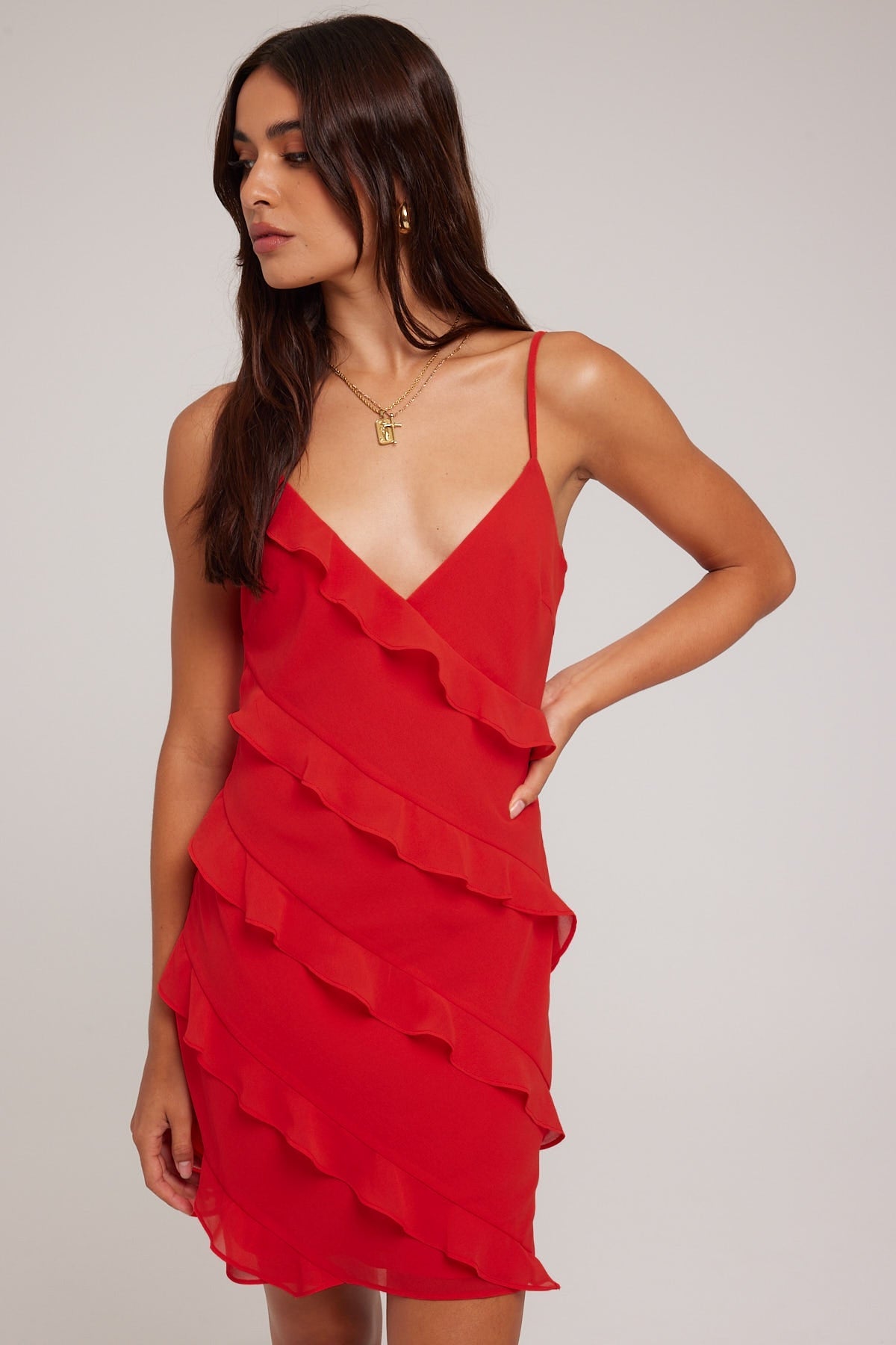 Luck & Trouble Chiffon Ruffle Mini Dress Red