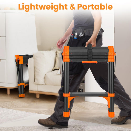 12 ft. Aluminum Telescopic Ladder with 1-Button Retraction, Portable Lightweight Folding Ladder, 330 lb. Capacity