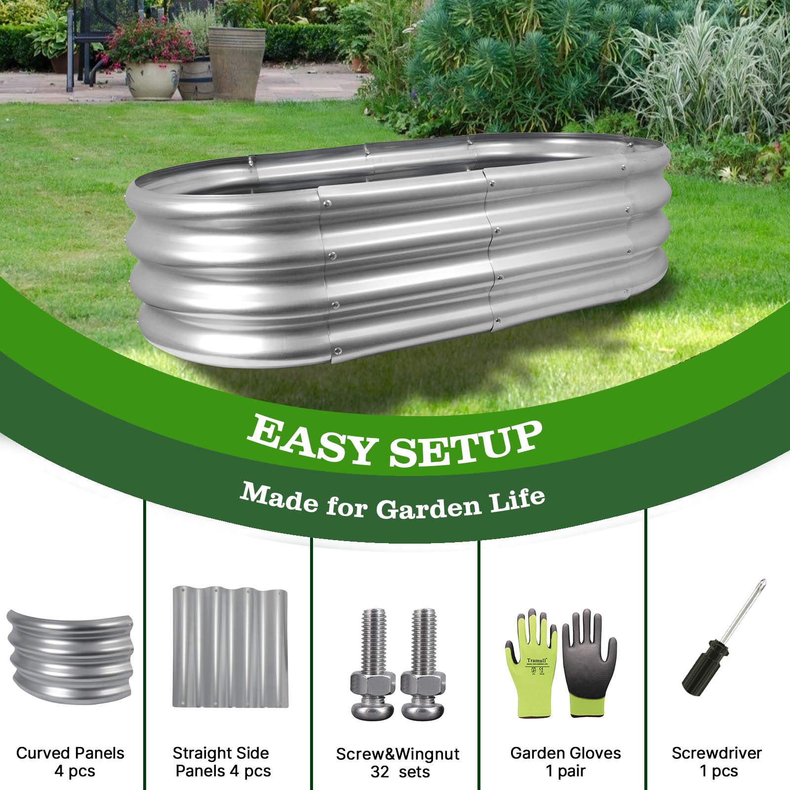 4x2x1FT Galvanized Raised Garden Bed Kits
