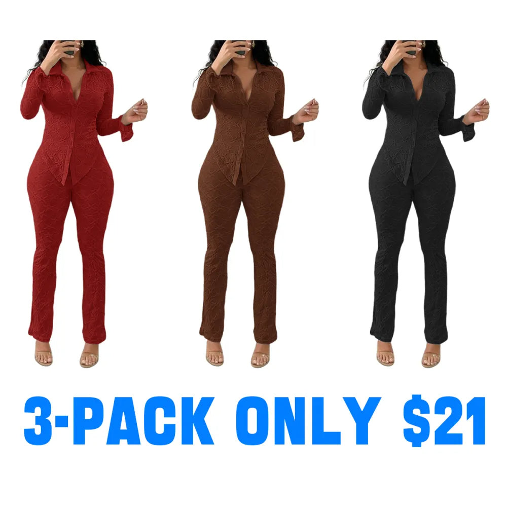 Sexy Knitted Long Sleeve Top & Tight Pants Set