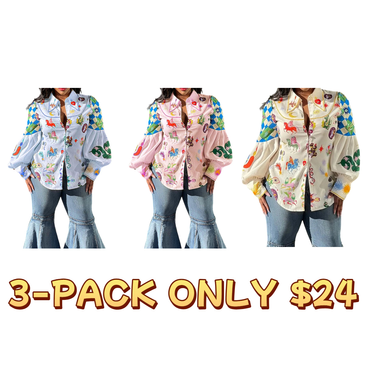 All Over Print Button Front Shirt, Casual Classy Top