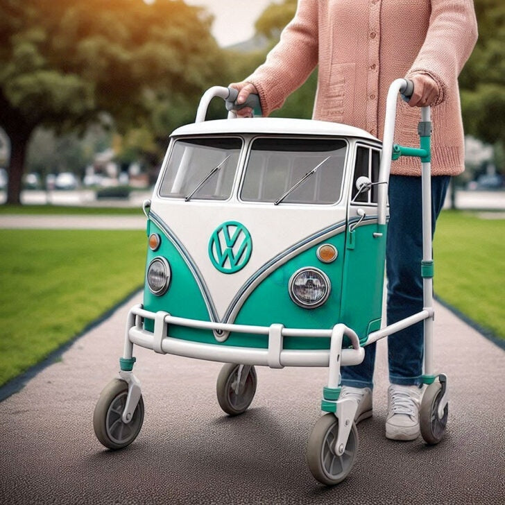 Retro VW Microbus Style Walkers With Seat And Basket Options